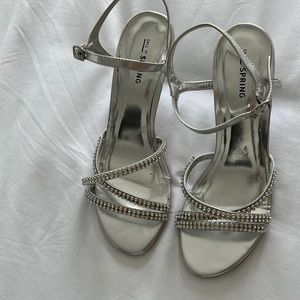 Silver Rhinestone Strappy Heels